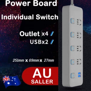 4 Outlets Socket Surge Protector Power Board 2 USB Port W/ Individually Switched - Picture 1 of 9