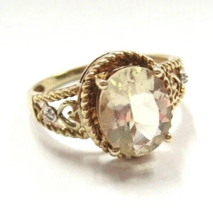 Beautiful Solid 10K Yellow Gold Cocktail Ring w/ yellow Stone & diamonds &s 7.25 - Picture 1 of 12