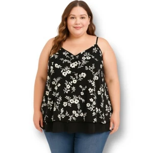 Torrid schwarz weiß Blumen Stufen ärmellos fließend Tank Top Boho romantisch Gr. 2X - Bild 1 von 9