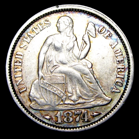 1874 Seated Liberty Dime Silver ---- Stunning Type Coin ---- #CB956 Cover