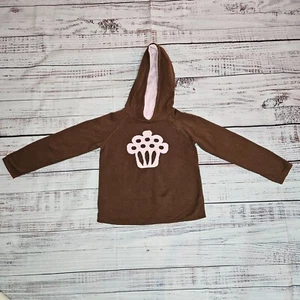 Hanna Andersson Pink/Brown Reversible Cupcake Birthday Sweater Hoodie Size 5-6 - Picture 1 of 7