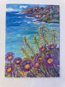 Pegatina flores púrpuras Big Sur Cass Rees pintura original obras de arte bellas artes - Imagen 1 de 8