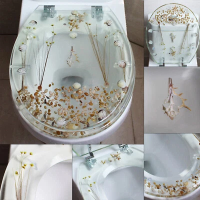 Asiento de inodoro de resina de seguridad transparente concha marina estilo acuario decoración de baño EE. UU. Foto 1 de 4