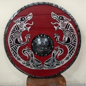 Rot & schwarz bemalt Designer Mittelalter Wikinger Rüstung braun Schild Deko Handarbeit - Bild 1 von 9