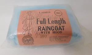 Vintage Ladies Full Length Blue Transparent Raincoat with Hood Made in Korea - Picture 1 of 3