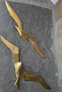 2 gabbiani volanti da appendere vintage MCM ottone massiccio decorazione parete 13" - Foto 1 di 2