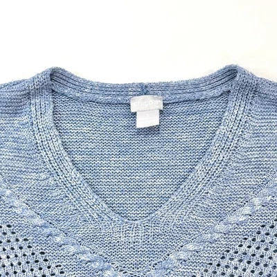 Suéter Chicos Cuello en V Tejido con Cable Azul/Blanco Mármol Ligero Talla 2 Foto 1 de 4