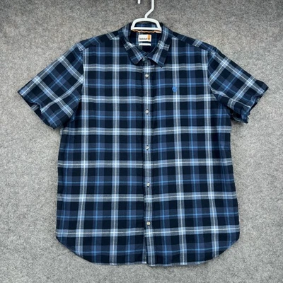 Timberland Button Up Shirt Mens 2XL Blue Plaid Regular Fit Short Sleeve Cotton - Image 1 of 4