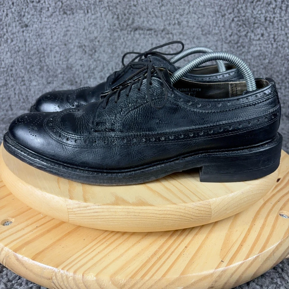 VTG Thom McAn Bootmaster Wingtip Shoes Mens 8.5 Black Leather Derby Made in USA - Image 1 of 4