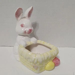 Vintage Lefton Ceramic Easter Bunny Figurine Planter with Basket Taiwan - Picture 1 of 5
