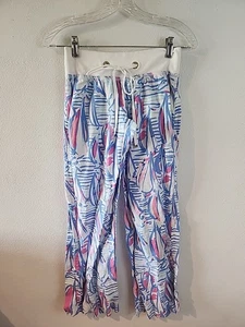 Lilly Pulitzer Strandhose Damen XS Leinen Kordelzug Hose Palmenmuster Schlag - Bild 1 von 5