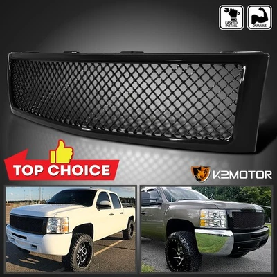 Fits 2007-2013 Chevy Silverado 1500 Pickup Glossy Black Front Hood Mesh Grille Foto 1 de 4