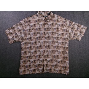 Camicia Puritan Uomo XXL Marrone Beige Geometrica Hawaiana Tropical Resort Retro Spiaggia - Foto 1 di 10