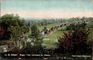 MILITÄRPOSTKARTE TUCK, US-Armee, Waggonzug von Infanterie konvoiiert, Panorama - Bild 1 von 2