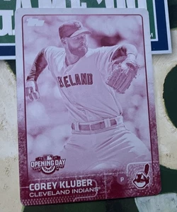 2015 Opening Day #83 COREY KLUBER Magenta 1/1 Printing Plate - Picture 1 of 2