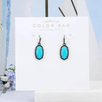 NWOT Kendra Scott Lee Turquoise Magnesite Small Drop Earrings Gunmetal - Image 1 of 3