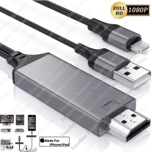 For iPhone 14 13 12 11 8 X iPad HDMI Mirroring Phone to TV HDTV Adapter AV Cable - Afbeelding 1 van 15