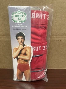 Vintage Brut 33 Größe Small Slips vorne Fliegen neu aus altem Lagerbestand 2 Paar Pack rot rote Streifen - Bild 1 von 7