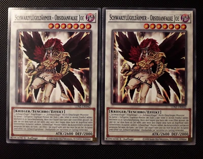 Yu-Gi-Oh! 2x Schwarzflügelzähmer-Obsidianfalke Joe, LDS2-DE042, C., 1.A., NM-EX - Bild 1 von 4