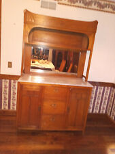 Antique Large Teak Wood Hutch w/Marble Countertop and Mirror, Imported, Ornate