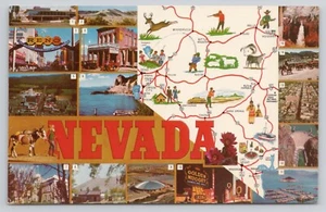 Nevada Silver State Pictorial Map Multiview Scenes Vintage Chrome Postcard - Picture 1 of 2