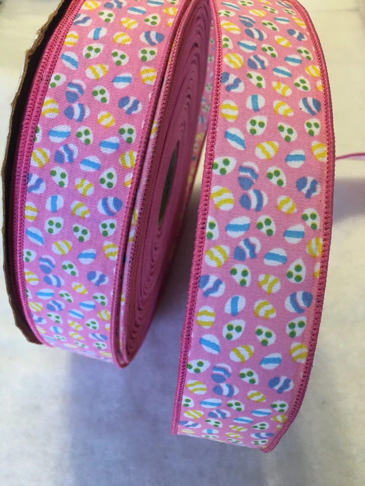 5 yardas CINTA DE ALGODÓN ROSA CON BORDE DE HUEVOS DE PASCUA 1 1/2" W Foto 1 de 1