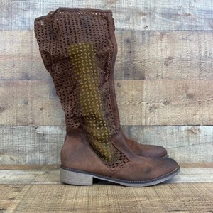 Boutique 9 Boots Womens 8.5 Brown Laser Cut Perforated Leather Tall Shaft - Picture 1 of 14