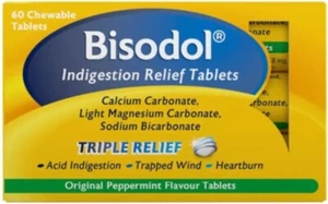 Bisodol Original Peppermint Antacid 60 Tablets - Heartburn & Indigestion Relief - Picture 1 of 1