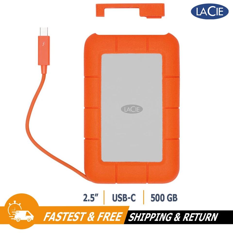 LaCie Rugged Thunderbolt External Hard Drive 500GB SSD USB 3.0 LAC9000491 Orange - Image 1 of 4