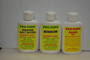 Pro-Cure 2oz lot of 3 super gel inshore saltwater/minnow & squid oil