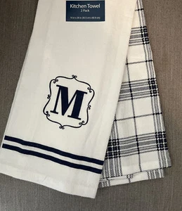 “M” and Plaid Kitchen Towel Set of 2, 100% Cotton, NWT 14” x 24” - Picture 1 of 3