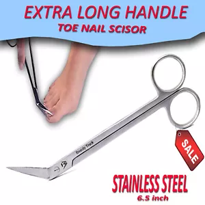 BeautyTrack Extra Long Toe Nail Scissors 6" Clippers Cutters Back Pain Chiropody - Picture 1 of 4