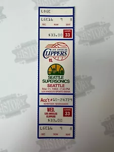 Boleto completo Seattle Supersonics LA Clippers 1992 11/03/92 Gary Payton - Imagen 1 de 2
