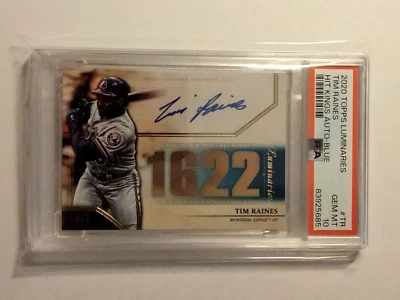 2020 Topps Luminaries Tim Raines #TR HIT KINGS AUTO-BLUE LE/5 PSA GEM MT 10 HOF - Image 1 of 4
