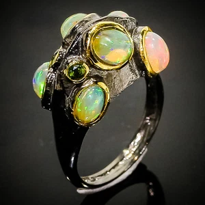 Ring Size 7.75 Natural Opal 925 Sterling Silver  - Picture 1 of 6