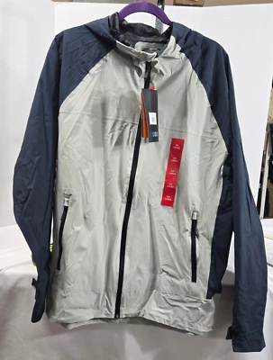 Hawke & Co Rain Defender Jacket Mens L Gray/Blue Hooded Full Zip Long Sleeve NWT - Image 1 of 4