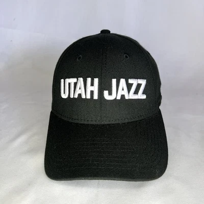 New Era Utah Jazz 39Thirty Small Medium NBA Men’s Black White Letters Fitted Hat - Image 1 of 4