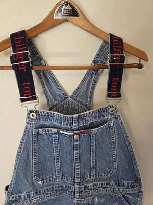 Vintage 90s Tommy Hilfiger Overalls Large Faded Blue Painted Y2k Thrashed Faded - Изображение 1 из 4