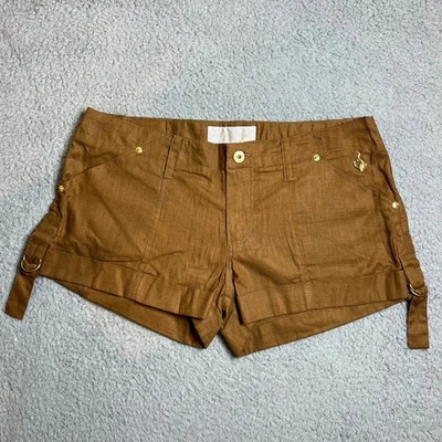 Baby Phat Women's Brown Linen Blend Shorts with Gold Cat Charm Size 9 NWT - Image 1 of 4