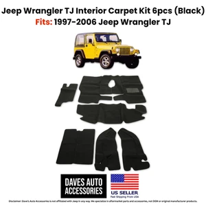1997-2006 Jeep Wrangler TJ Carpet Rug Kit – 6pc Set Black Interior Floor Mats - Picture 1 of 12
