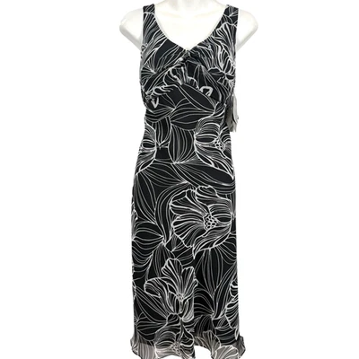 Madison Leigh Floral Black White Sleeveless Smocked Midi Dress NWT Womens sz 8 - Image 1 of 4