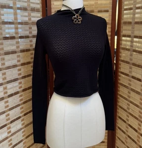 Mujer’s Ojales Corto Top Suéter Blusa Tejida Camisa Mujer’s XS Simulación Manga Larga - Imagen 1 de 4