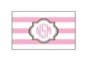 Pink and White Stripe monogram Personalized VINYL Checkbook Cover 27 colors - Picture 1 of 7