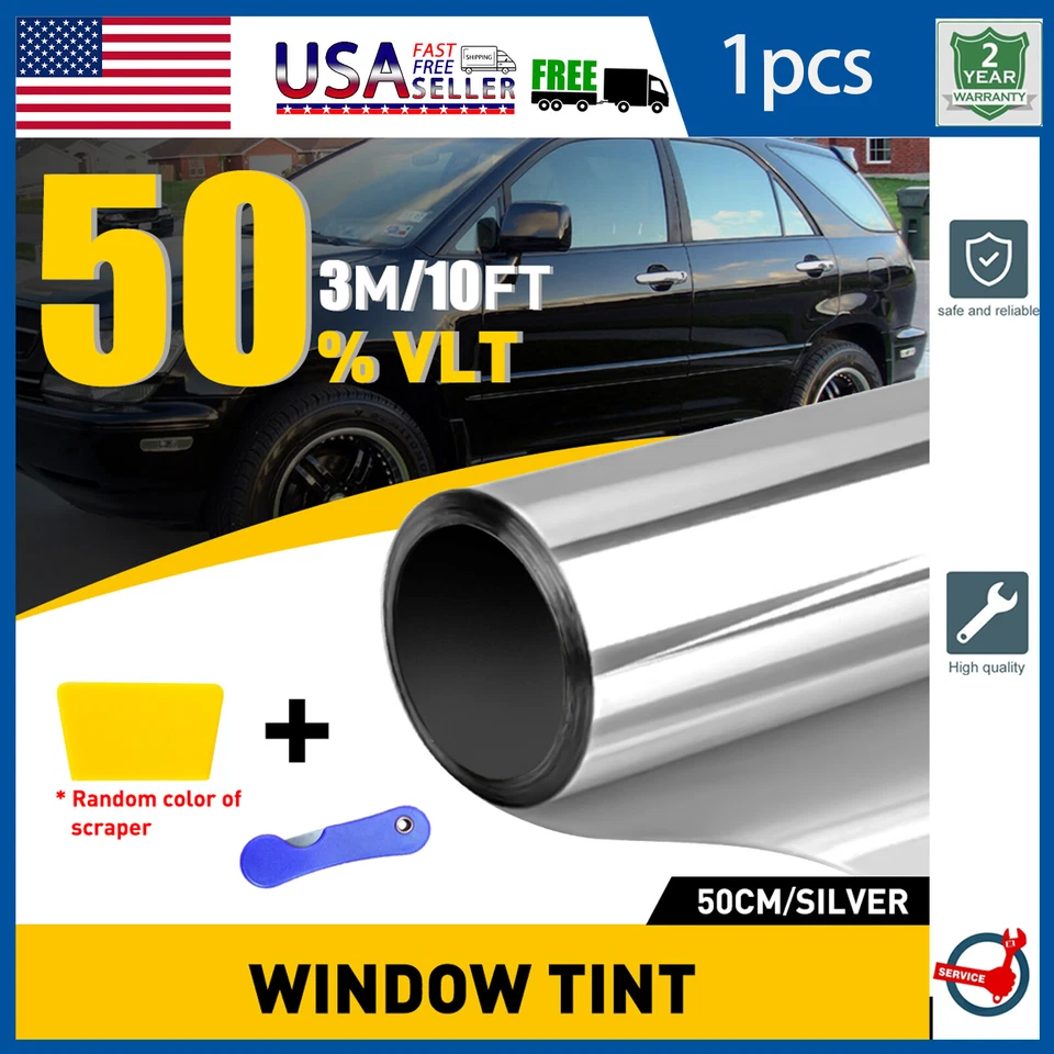 Espejo de ventana enrollable 20"x10 pies sin cortar plateado cromo película tinte coche hogar oficina vidrio Foto 1 de 4