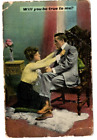 Will You Be True To Me? Postcard 1914 Couple Lady On Rug Man On Chair Winch Back