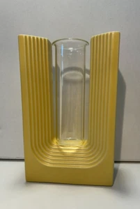 ART DECO Style Ceramic and Glass Bud Vase 7 Inch Tallx4 1/2 Inch Butter Yellow - Picture 1 of 4