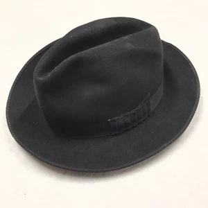 PANIZZA Felt Fedora Hat Men 7 Black USA Made Filmcore 40s Borsalino Homburg - Picture 1 of 12