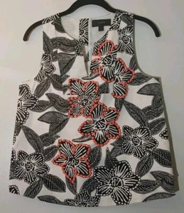 J. Crew Women's Cream Black Printed Orange Stud Accent Sleeveless Blouse, Small - Picture 1 of 5