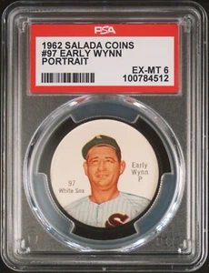 1962 Salada Baseball Coin Pin 97 EARLY WYNN PORTRAIT CHICAGO WHIT E SOX PSA 6 - Picture 1 of 2