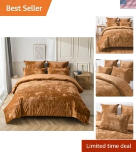 Luxurious Distressed Velvet Comforter Set, 5pc Queen in Gold Caramel Elegance - Picture 1 of 8